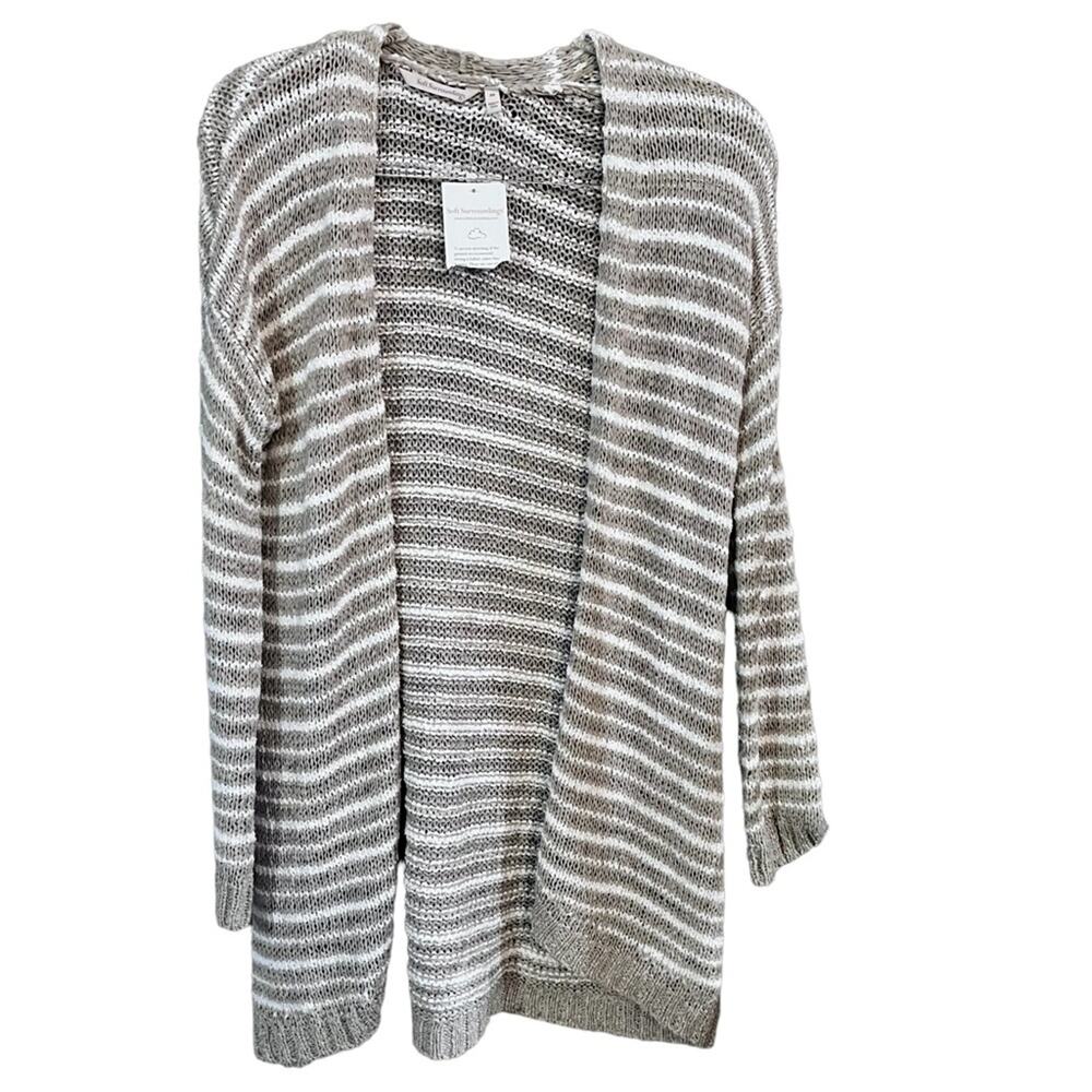 Soft Surroundings Striped Coastal Open Knit Long Cardigan XS Cozy Lagenlook
